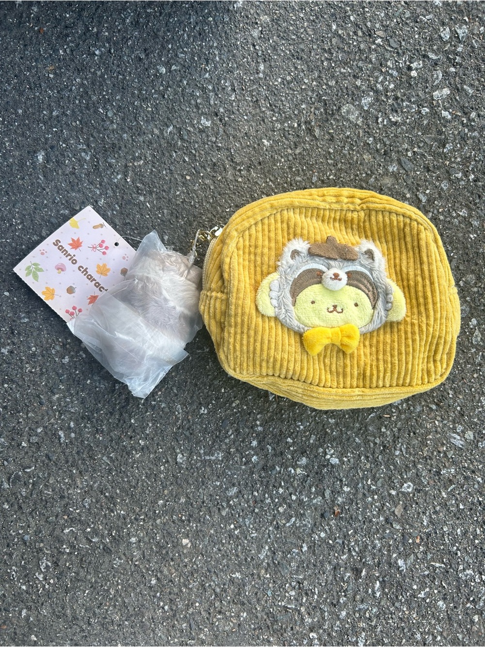 Sanrio Yellow Corduroy Character Coin Purse with Plush Charm authentic by Japan